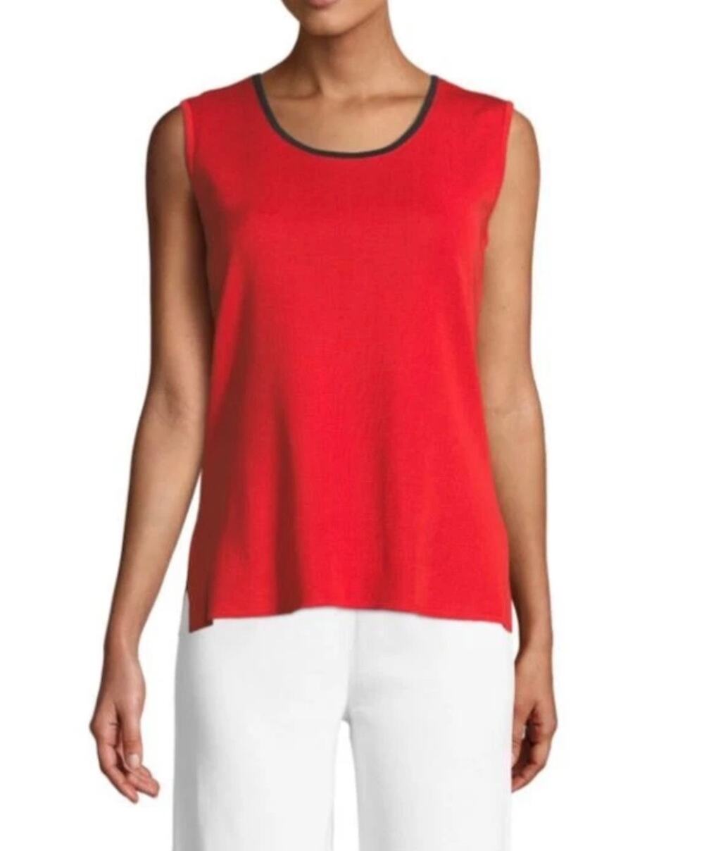 NWT Misook XS Red/Black Thick Knit Tank Top Quiet Luxury Designer Holiday
